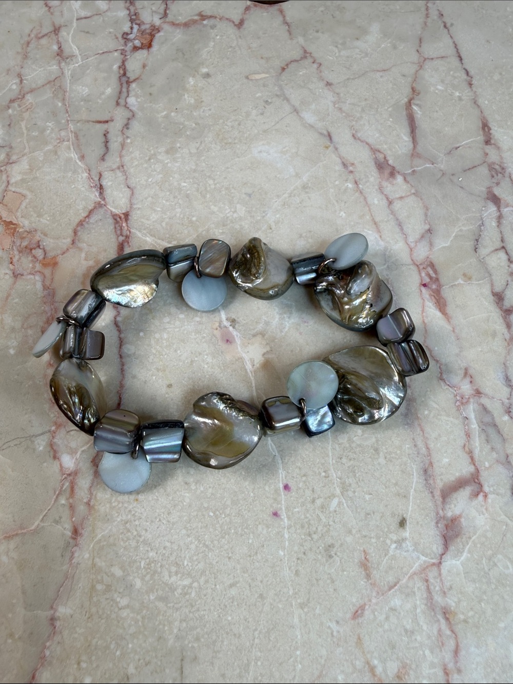 Iridescent Shell Disc Stretch Bracelet - Women Jewelry - Picture 5 of 8